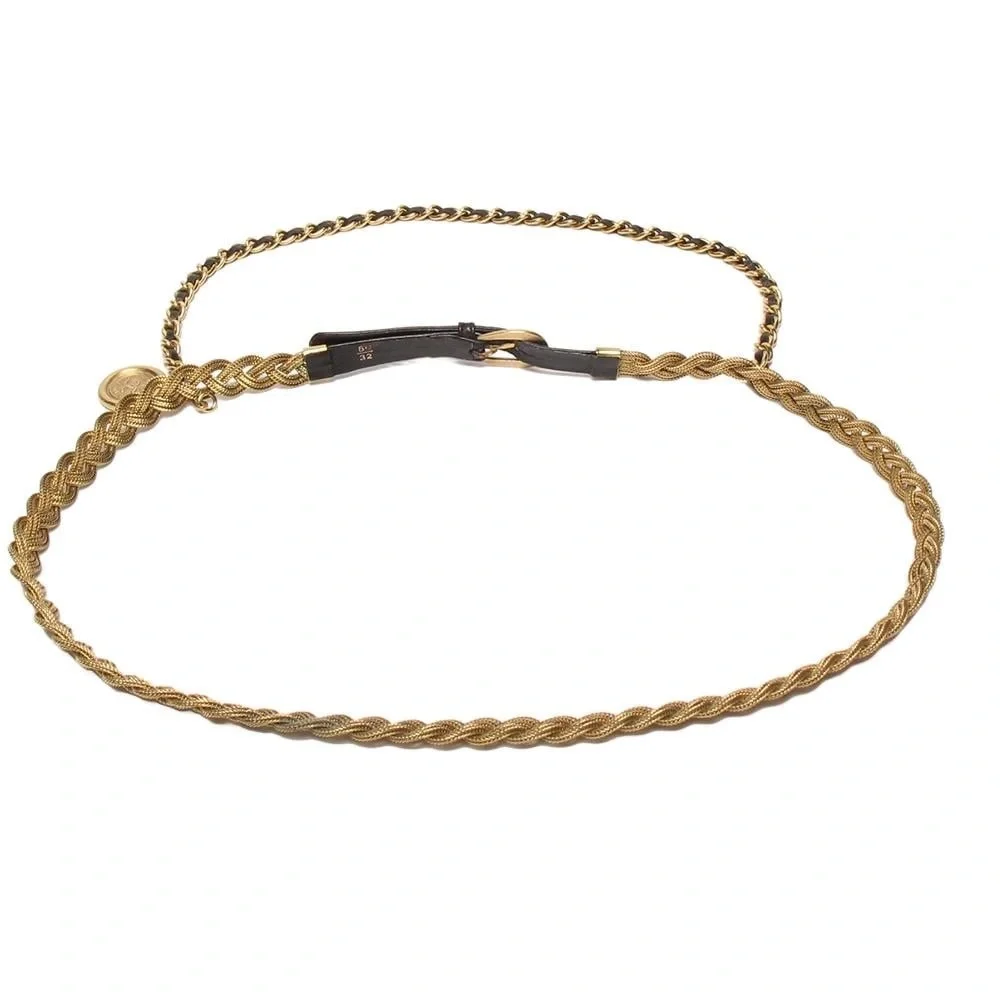 Authentic CHANEL vintage black leather chain belt 80cm